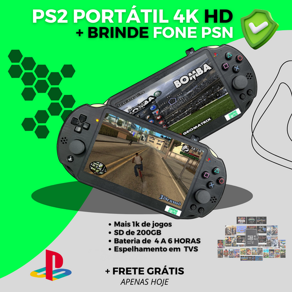 PS2 PORTÁTIL HD + FONE PSN E PEN DRIVE COM {+1000 JOGOS DE BRINDE!}